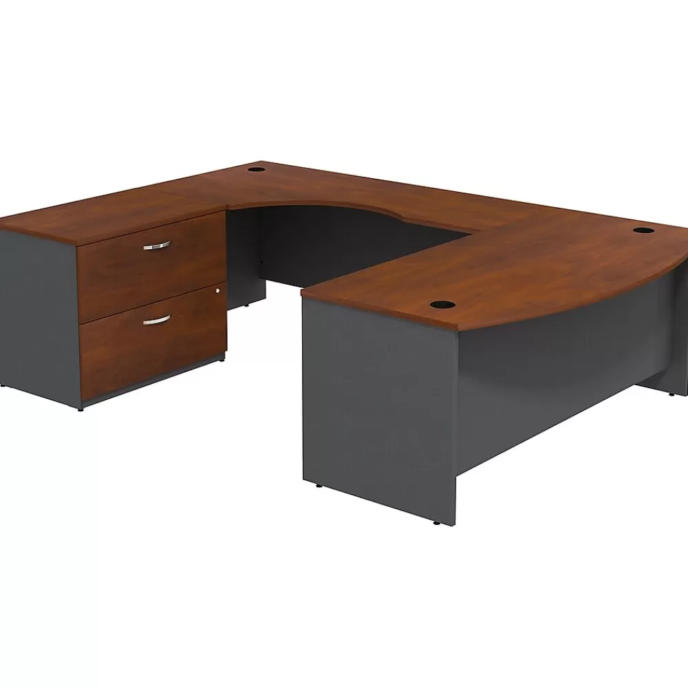 Bush Business Furniture Westfield Bow Front Left Handed U Shaped Desk with Lateral File Cabinet, Hansen Cherry (SRC019HCLSU) Store