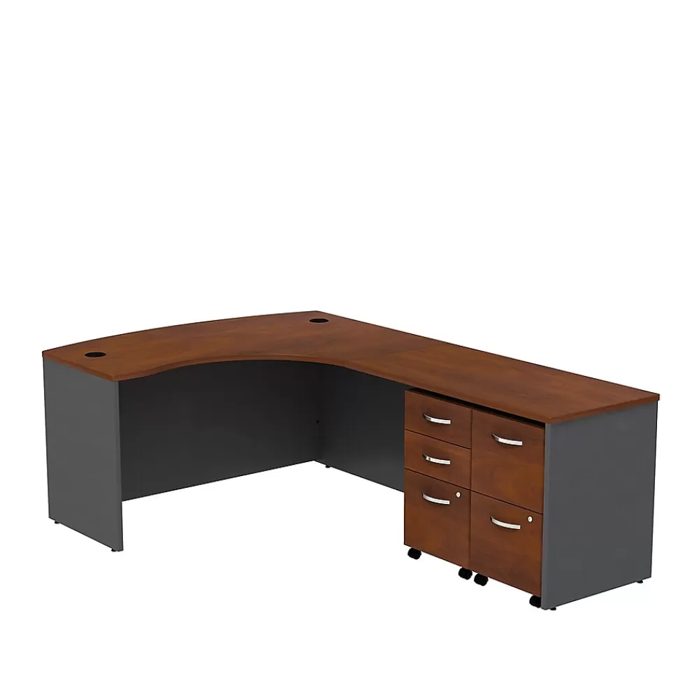 Bush Business Furniture Westfield Bow Front Right Handed L Shaped Desk w/ 2 Mobile Pedestals, Hansen Cherry (SRC034HCRSU) Sale