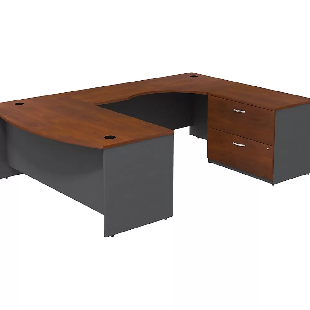 Bush Business Furniture Westfield Bow Front Right Handed U Shaped Desk with Lateral File Cabinet, Hansen Cherry (SRC019HCRSU) Sale