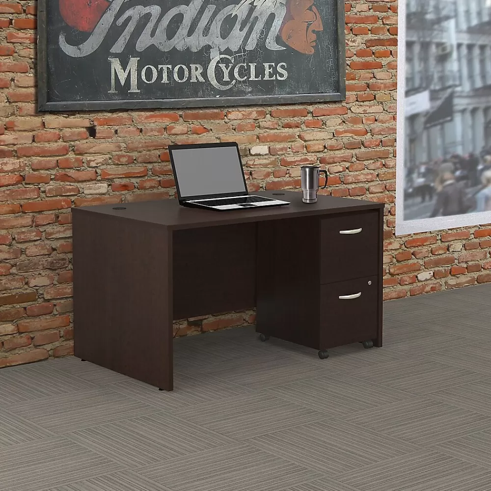 Bush Business Furniture Westfield Desk w/ 2 Drawer Mobile Pedestal, (SRC028MRSU) Mocha Cherry Clearance