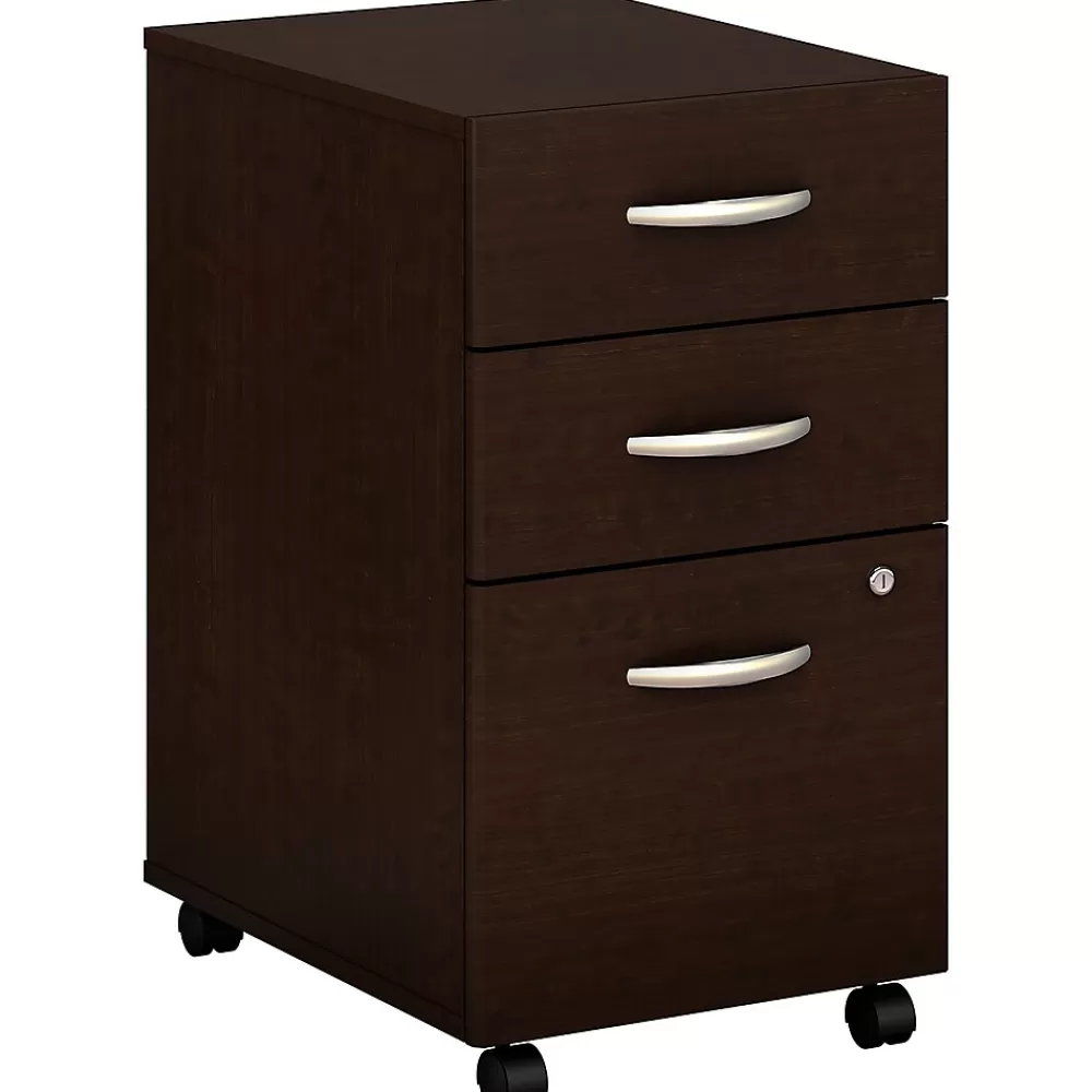 Bush Business Furniture Westfield 3-Drawer Mobile Vertical File Cabinet, Letter/Legal Size, Lockable, (WC12953) Mocha Cherry Clearance