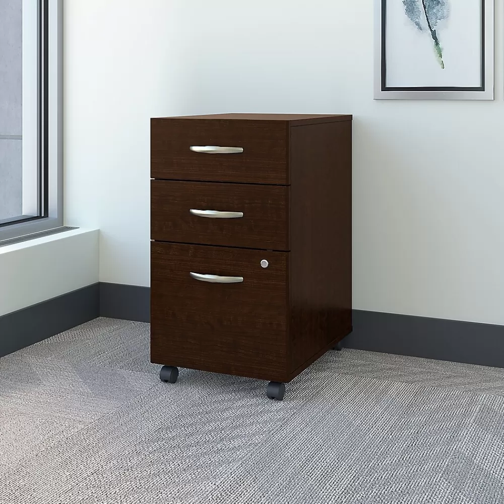 Bush Business Furniture Westfield 3-Drawer Mobile Vertical File Cabinet, Letter/Legal Size, Lockable, (WC12953) Mocha Cherry Clearance