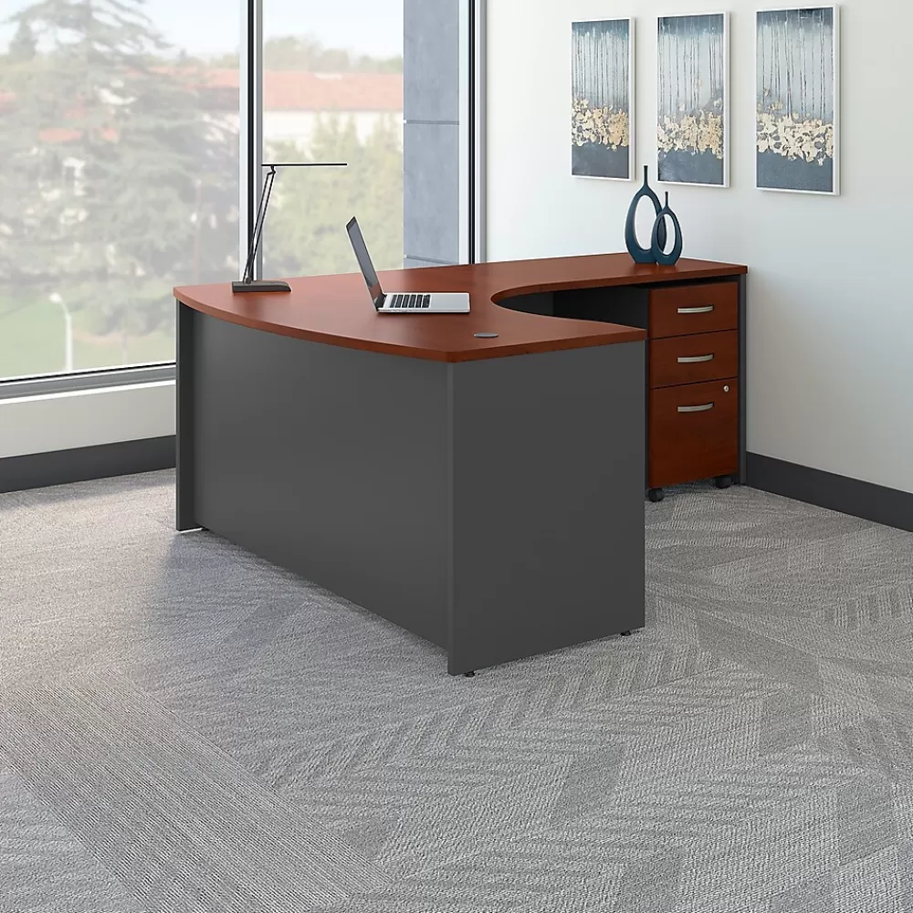 Bush Business Furniture Westfield Right Handed L Shaped Desk with Mobile File Cabinet, Hansen Cherry (SRC007HCRSU) Hansen Cherry/Graphite Cheap