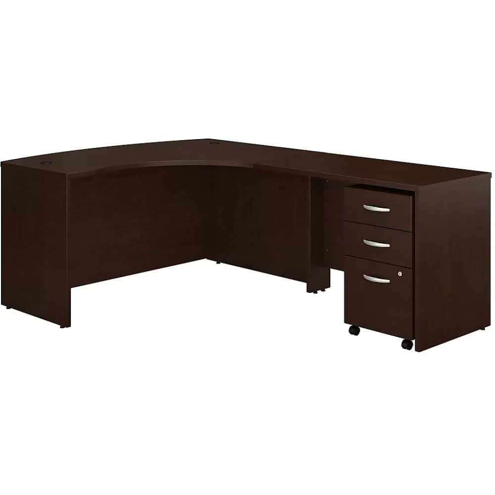 Bush Business Furniture Westfield Right Handed L Shaped Desk with Mobile File Cabinet, (SRC007MRRSU) Mocha Cherry Cheap