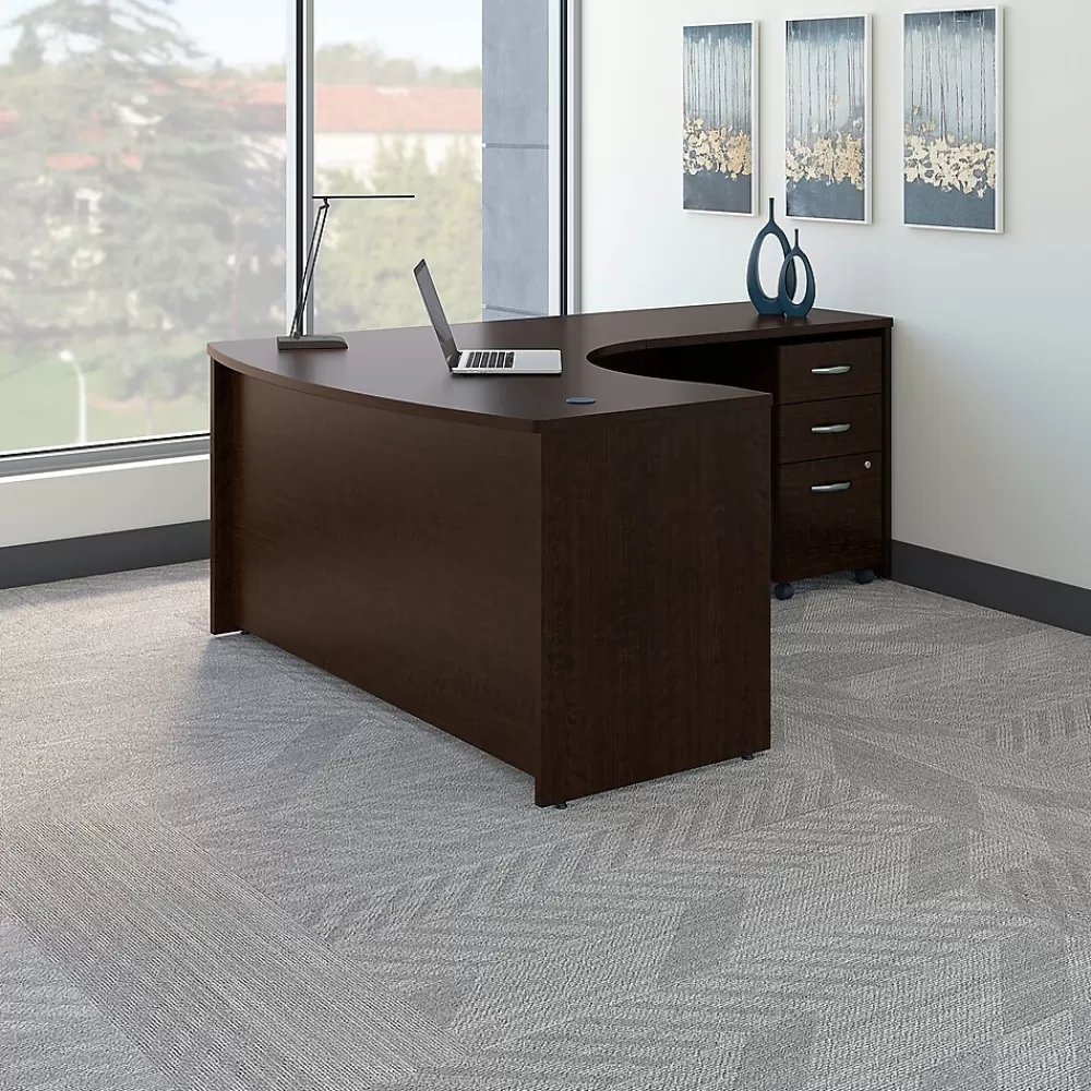 Bush Business Furniture Westfield Right Handed L Shaped Desk with Mobile File Cabinet, (SRC007MRRSU) Mocha Cherry Cheap
