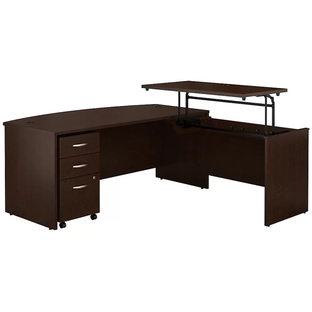 Bush Business Furniture Westfield 72"W 3 Position Bow Front Sit to Stand L Desk w/ File Cabinet, (SRC126MRSU) Mocha Cherry Flash Sale