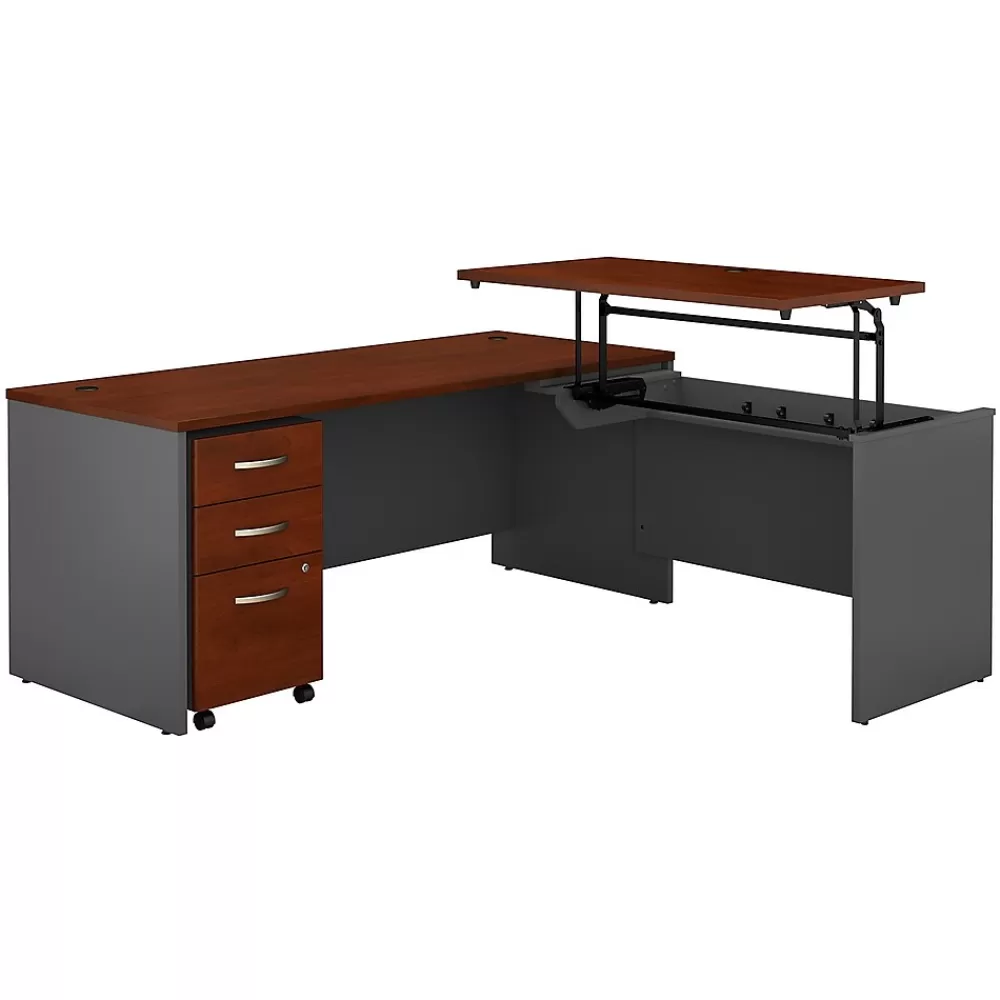 Bush Business Furniture Westfield 72"W 3 Position Sit to Stand L Desk with Mobile File Cabinet, Hansen Cherry (SRC125HCSU) Hansen Cherry/Graphite Best