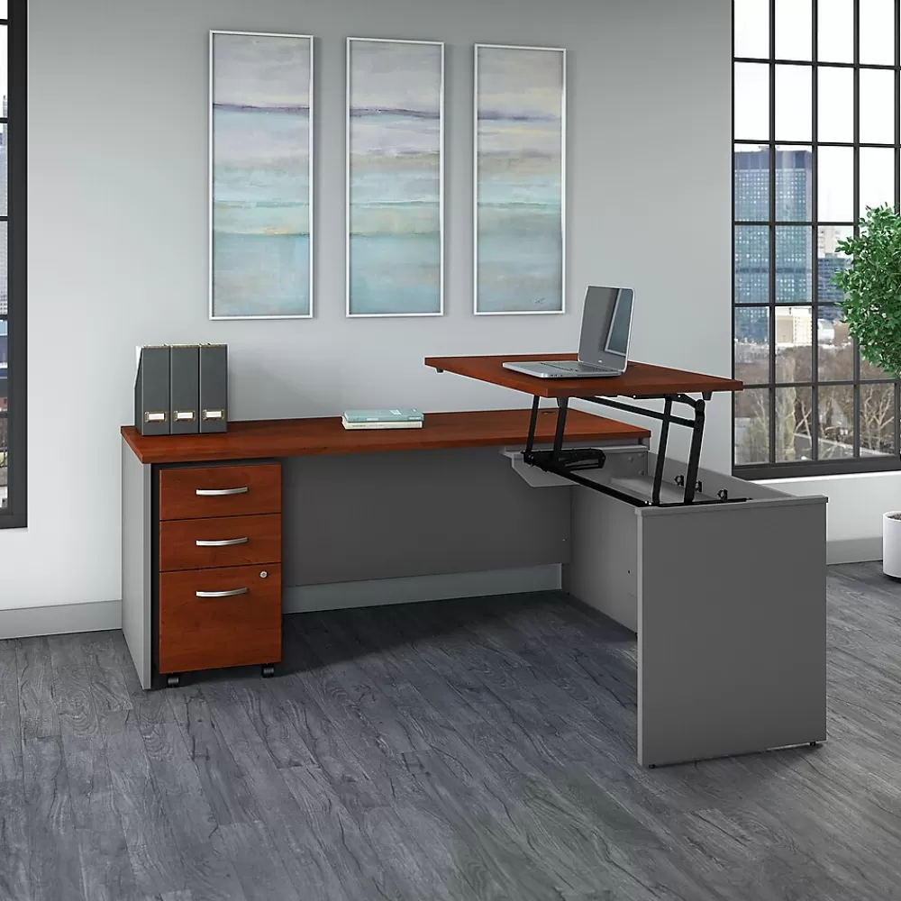 Bush Business Furniture Westfield 72"W 3 Position Sit to Stand L Desk with Mobile File Cabinet, Hansen Cherry (SRC125HCSU) Hansen Cherry/Graphite Best