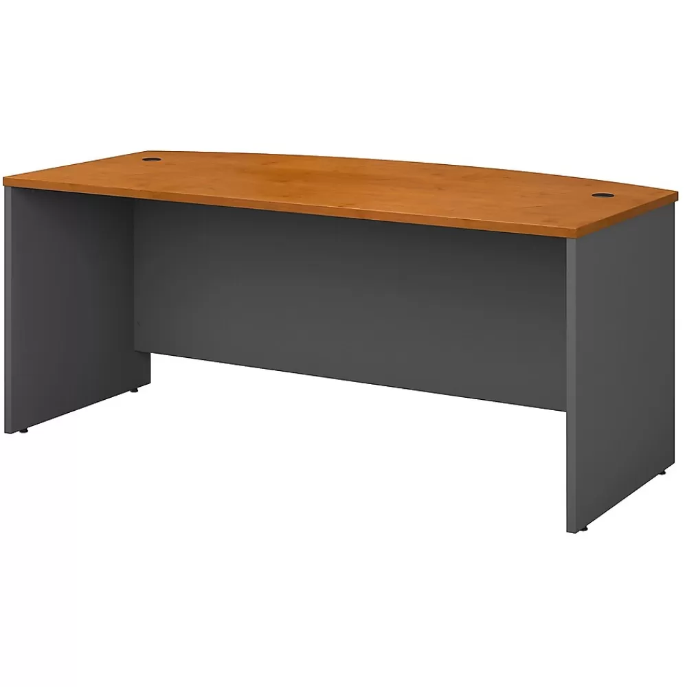 Bush Business Furniture Westfield 72"W Bow Front Desk, (WC72446) Natural Cherry/Graphite Gray Fashion