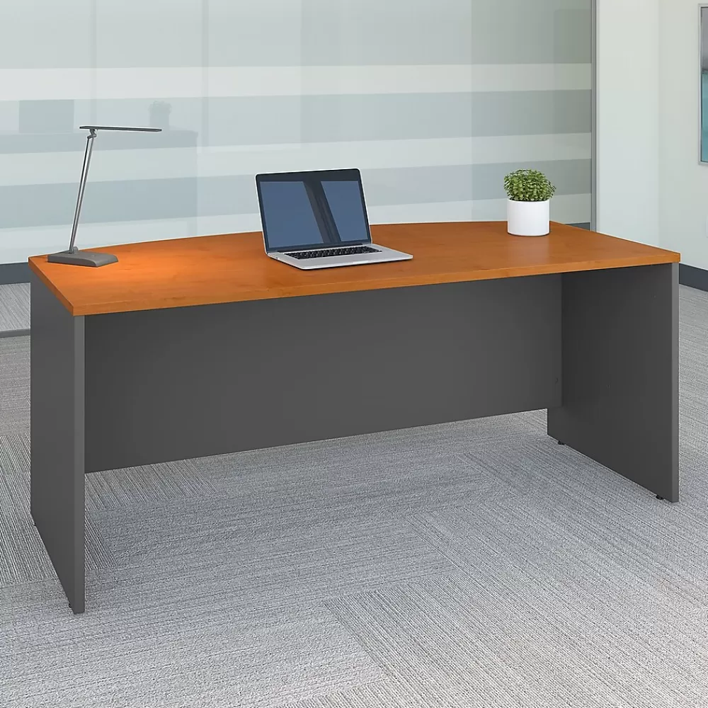 Bush Business Furniture Westfield 72"W Bow Front Desk, (WC72446) Natural Cherry/Graphite Gray Fashion