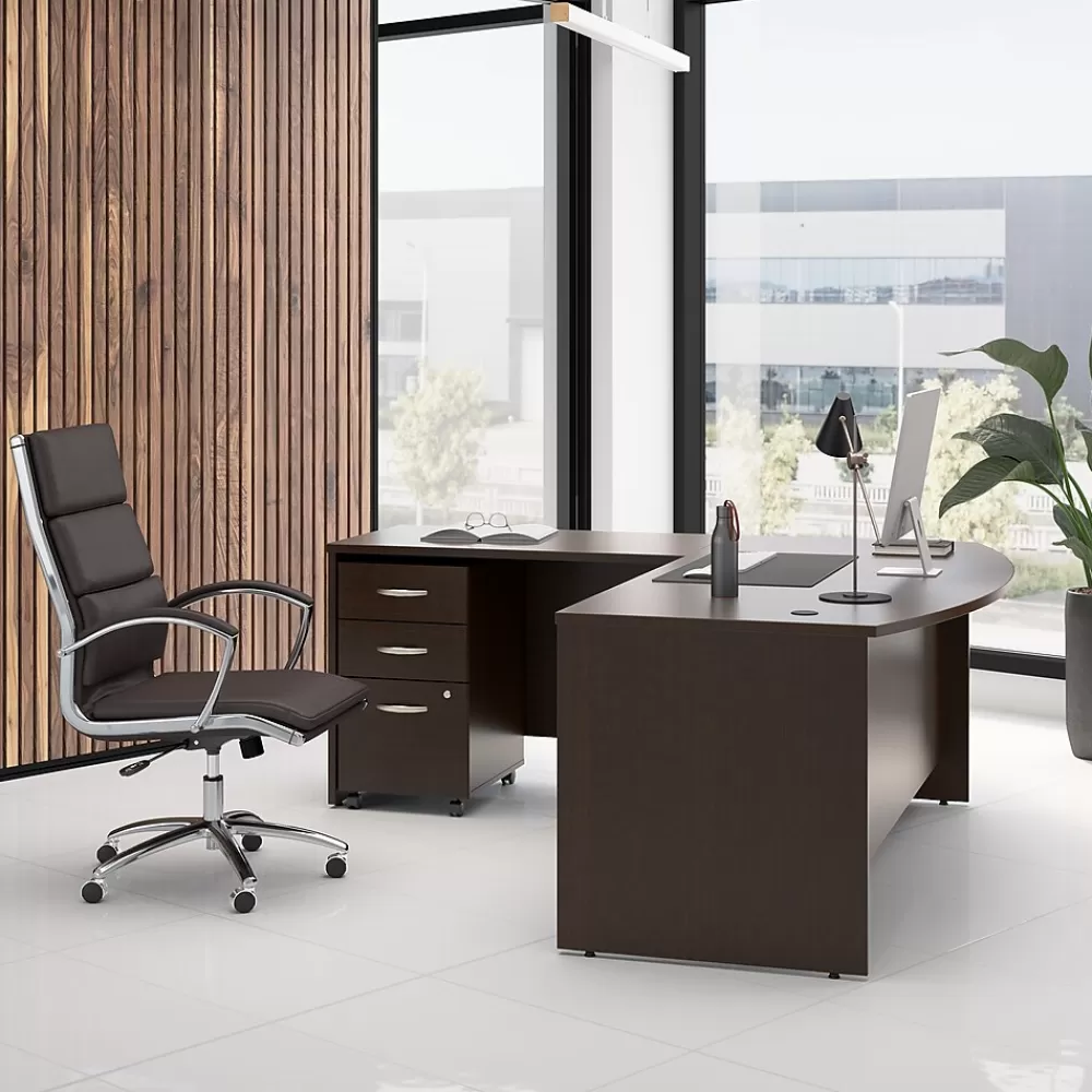 Bush Business Furniture Westfield 72W Bow Front L Shaped Desk with 42W Return and Mobile File Cabinet, Mocha Cherry (SRC167MRSU) Store