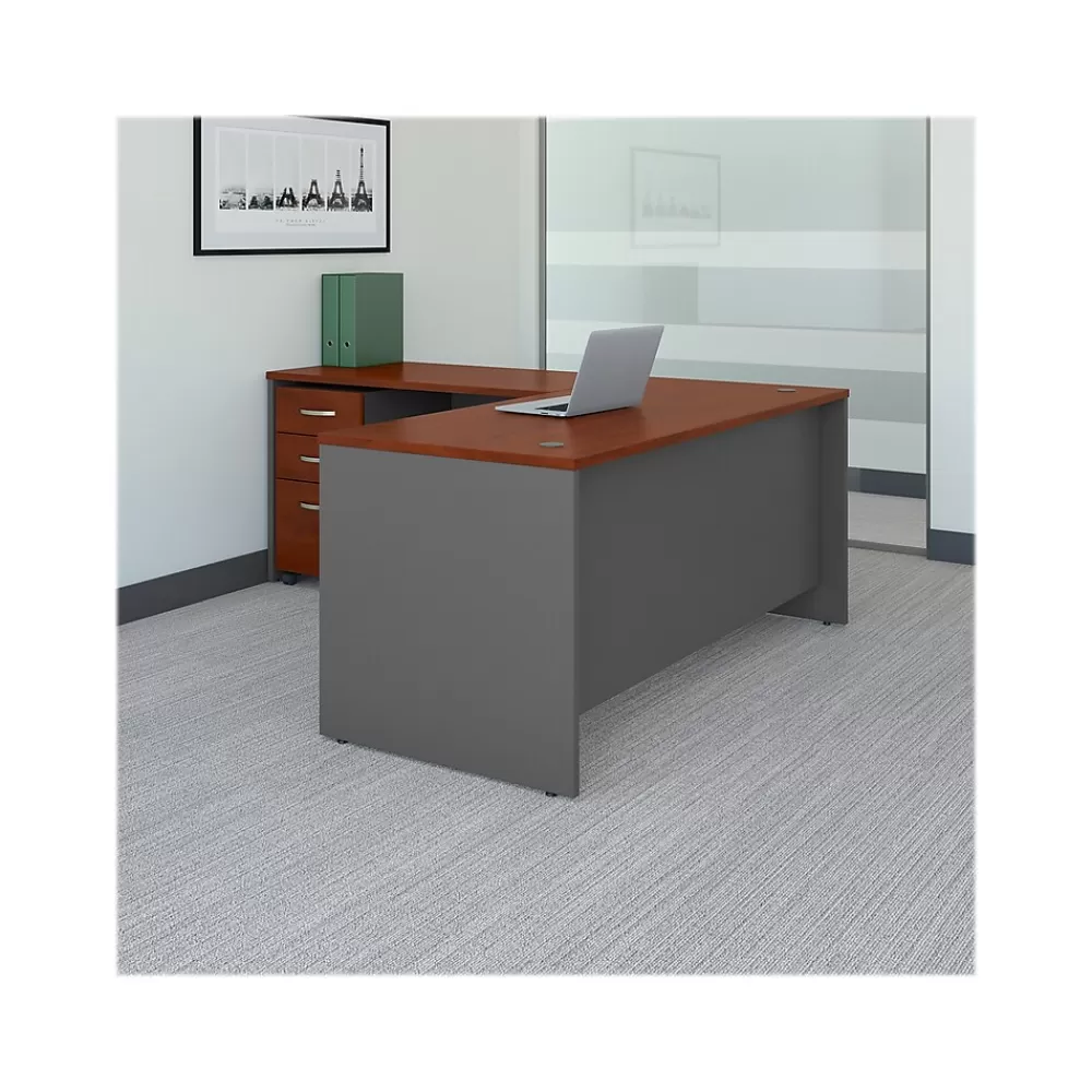 Bush Business Furniture Westfield 66"W L Shaped Desk with Return and File Cabinet, Gray (SRC083HCSU) Hansen Cherry/Graphite Best Sale