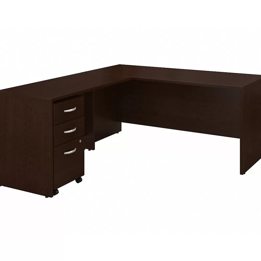 Bush Business Furniture Westfield 66"W L Shaped Desk with Return and Mobile File Cabinet, (SRC083MRSU) Mocha Cherry Clearance