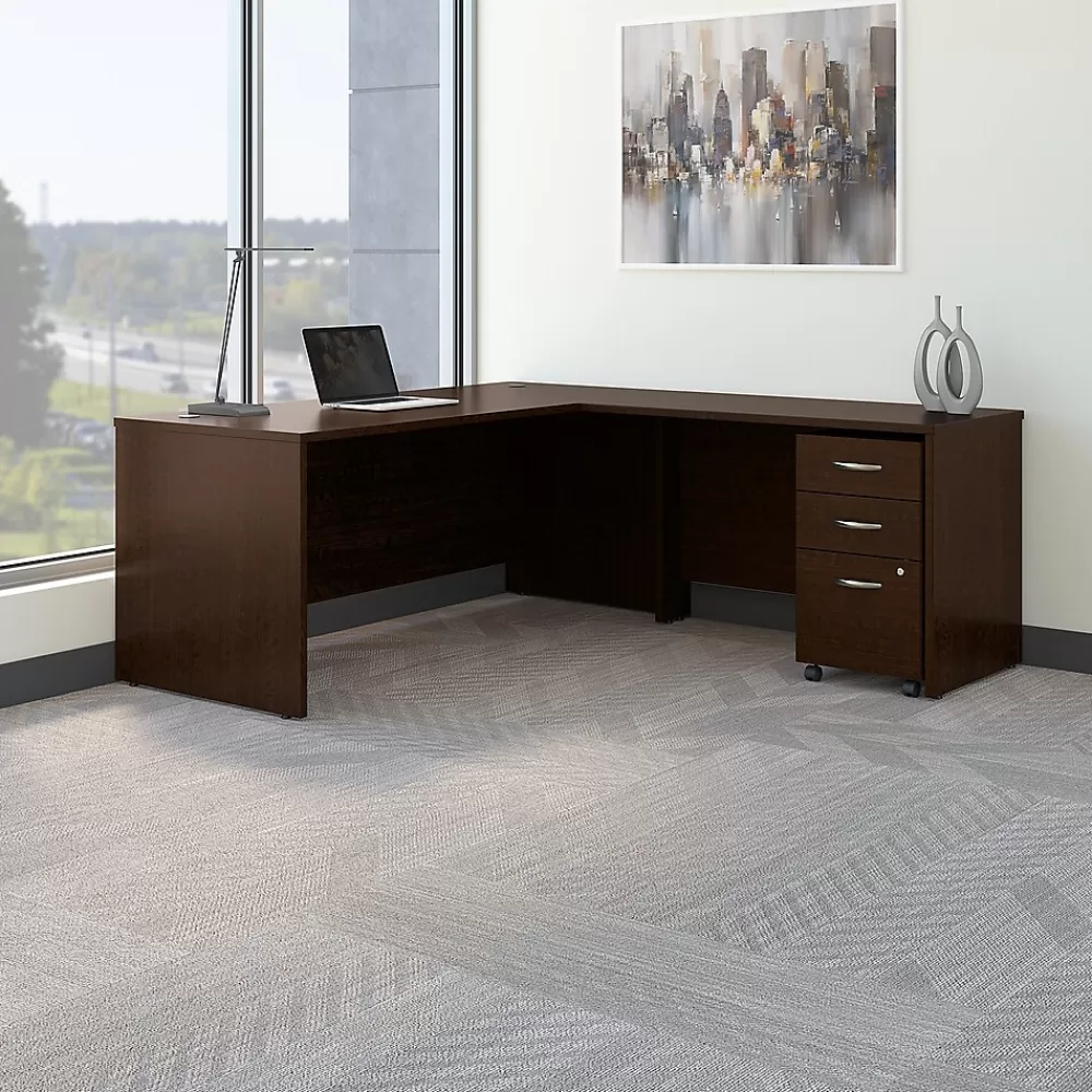 Bush Business Furniture Westfield 72W L Shaped Desk with 48W Return and Mobile File Cabinet, (SRC001MRSU) Mocha Cherry Sale