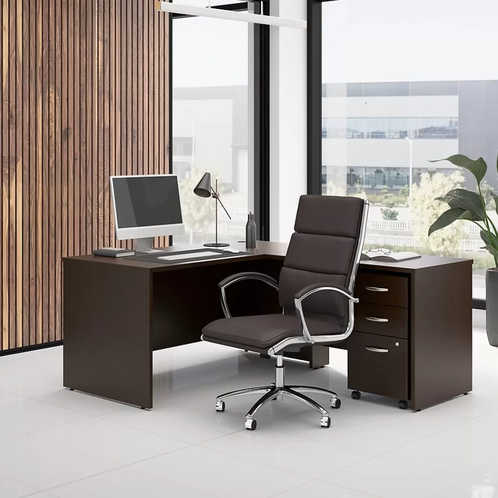 Bush Business Furniture Westfield 60"W L Shaped Desk with 42W Return and Mobile File Cabinet, Mocha Cherry (SRC168MRSU) Flash Sale