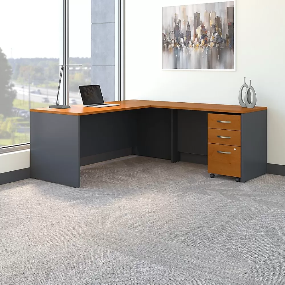Bush Business Furniture Westfield 72W L Shaped Desk with 48W Return and Mobile File Cabinet, Natural Cherry (SRC001NCSU) Natural Cherry/Graphite Gray Best
