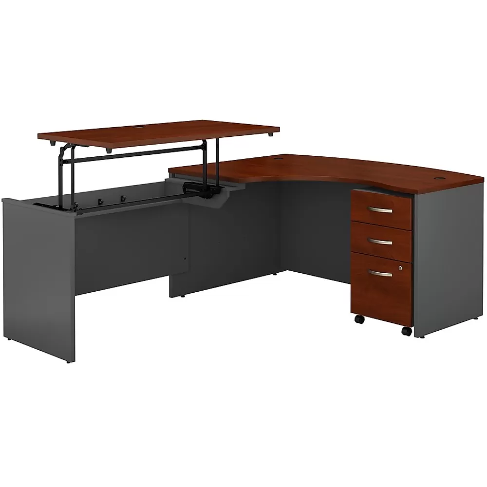 Bush Business Furniture Westfield 60"W Left Hand 3 Position Sit to Stand L Desk w/ File Cabinet, Hansen Cherry (SRC127HCSU) Hansen Cherry/Graphite Fashion