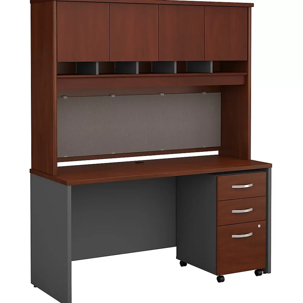Bush Business Furniture Westfield 60"W Office Desk with Hutch and Mobile File Cabinet, Hansen Cherry (SRC014HCSU) Outlet