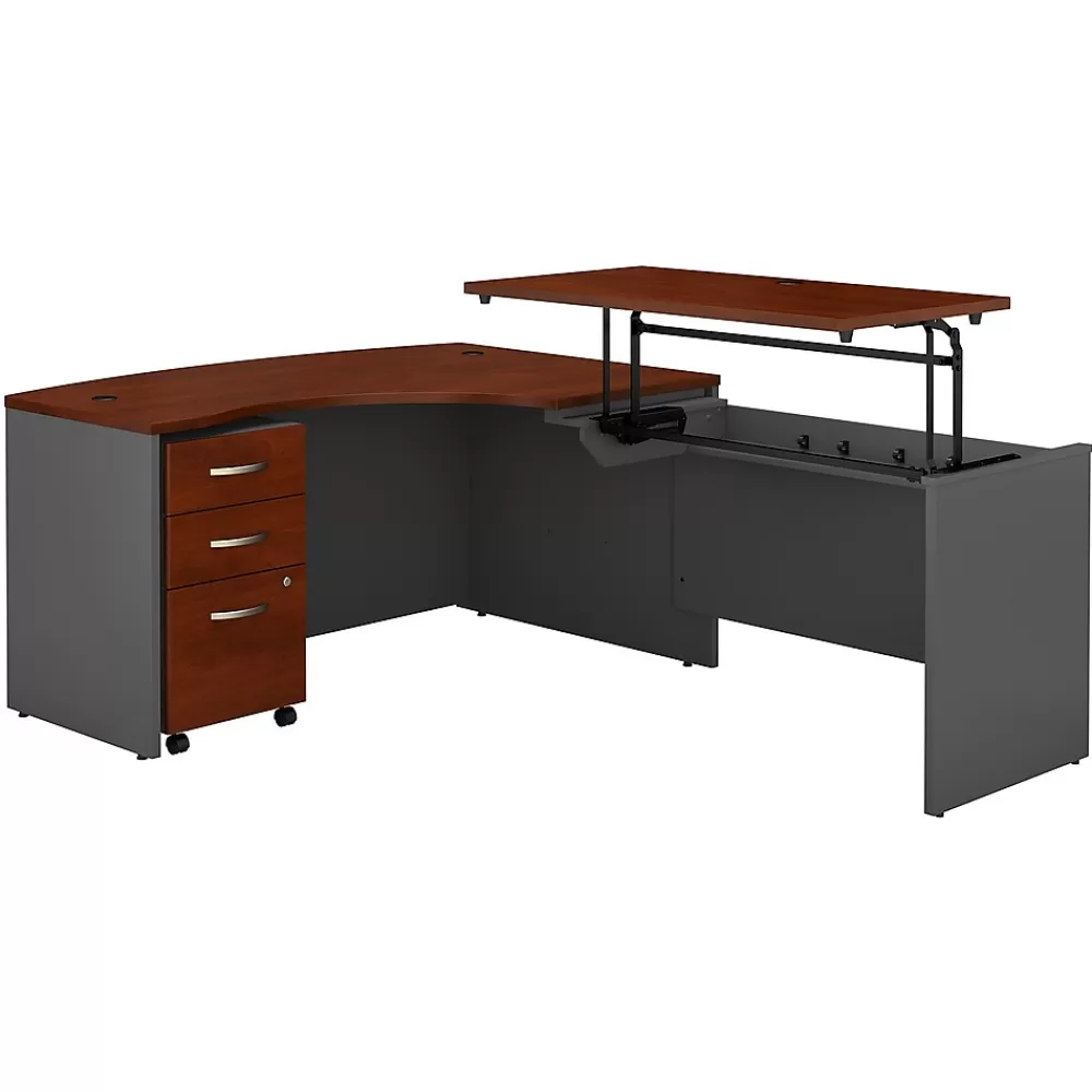 Bush Business Furniture Westfield 60"W Right Hand 3 Position Sit to Stand L Desk w File Cabinet, Hansen Cherry (SRC128HCSU) Best