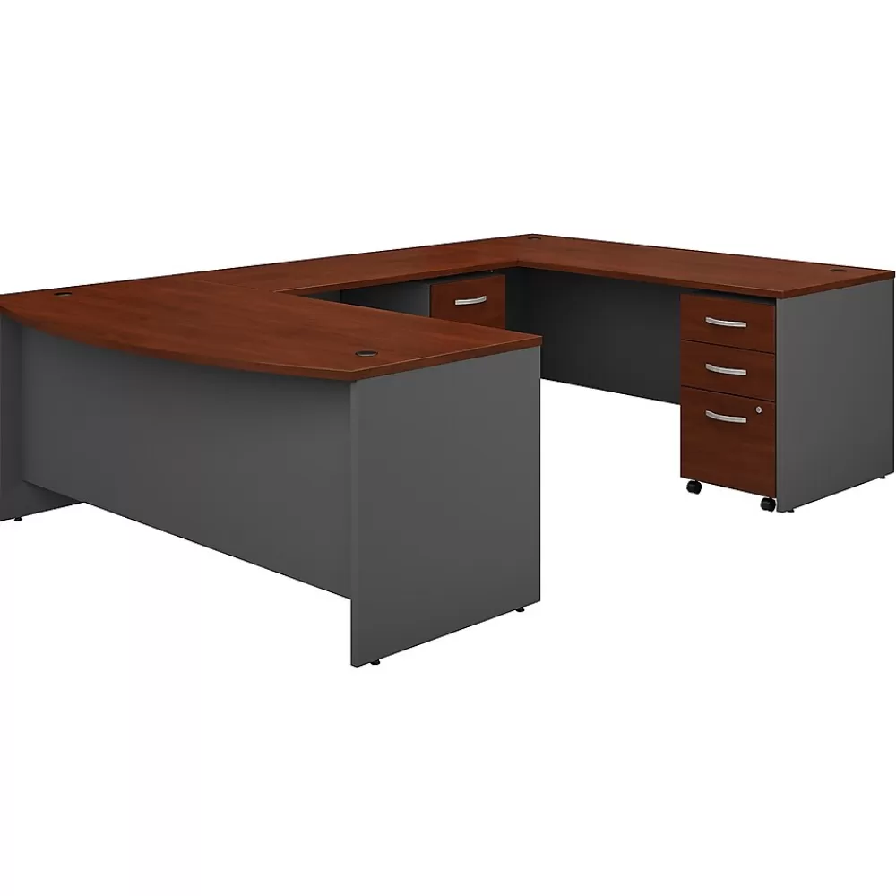 Bush Business Furniture Westfield 72W x 36D Bow Front U Shaped Desk w/ Mobile File Cabinets, Hansen Cherry (SRC043HCSU) Flash Sale