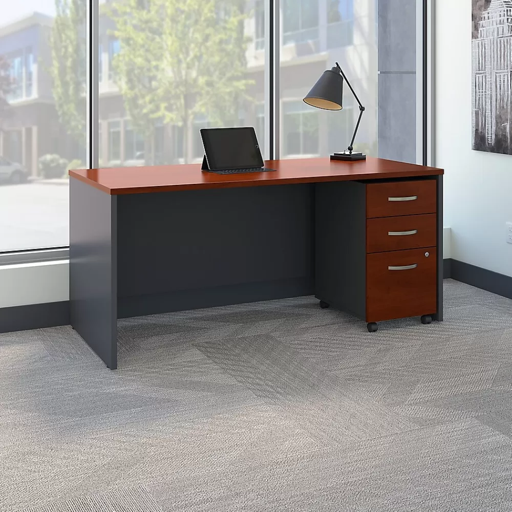 Bush Business Furniture Westfield 66W x 30D Office Desk with Mobile File Cabinet, (SRC015HCSU) Hansen Cherry Best Sale