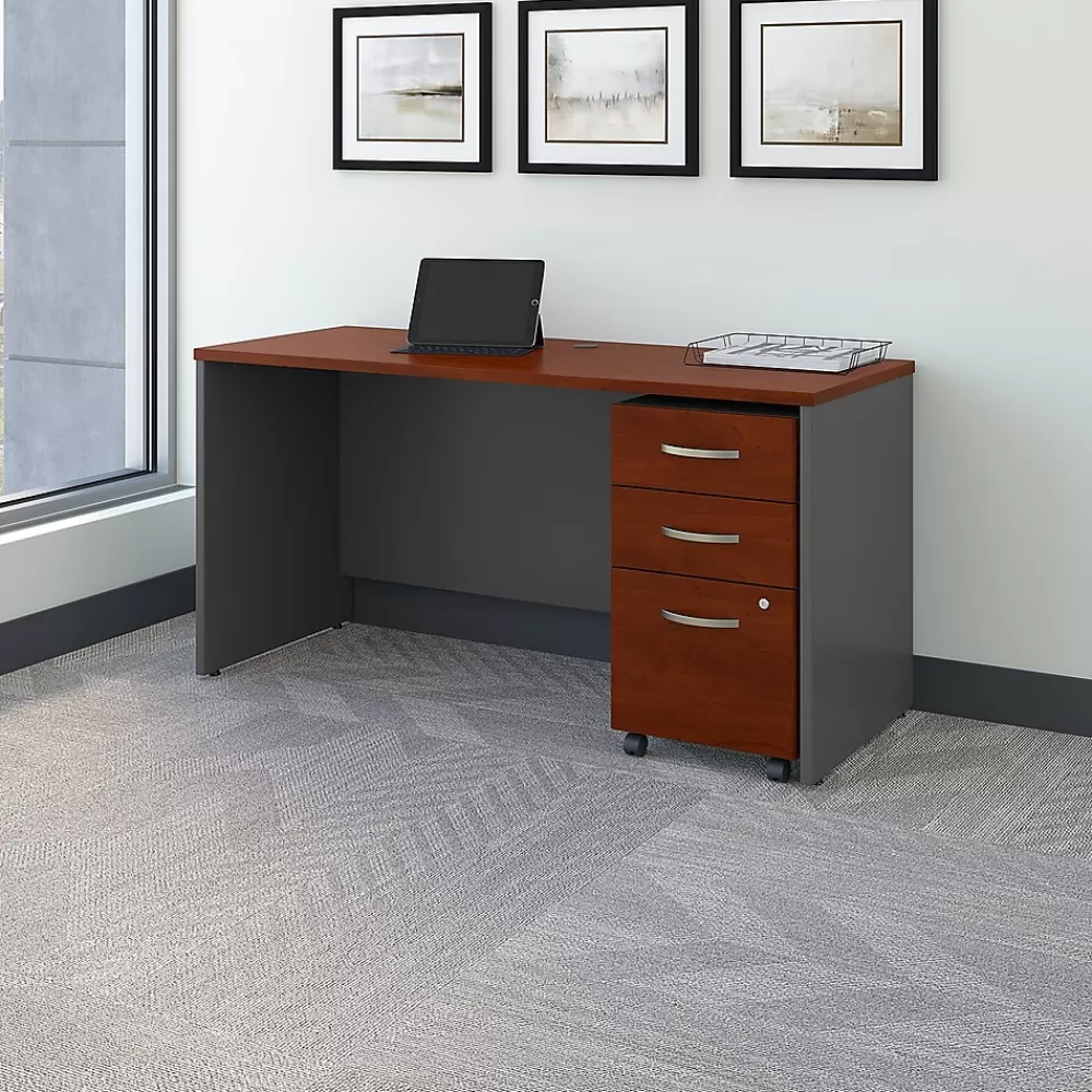 Bush Business Furniture Westfield 60W x 24D Office Desk with Mobile File Cabinet, (SRC025HCSU) Hansen Cherry Fashion