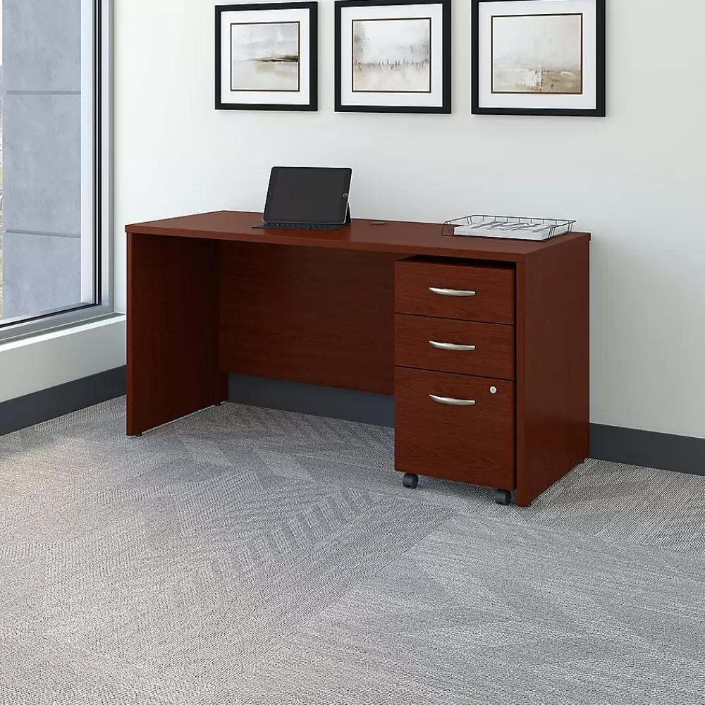 Bush Business Furniture Westfield 60W x 24D Office Desk with Mobile File Cabinet, (SRC025MASU) Mahogany Cheap