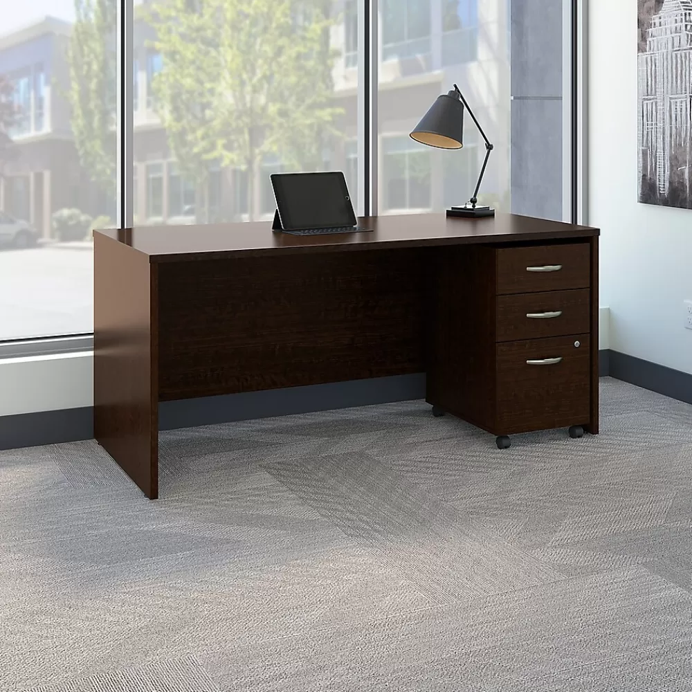 Bush Business Furniture Westfield 66W x 30D Office Desk with Mobile File Cabinet, (SRC015MRSU) Mocha Cherry Fashion