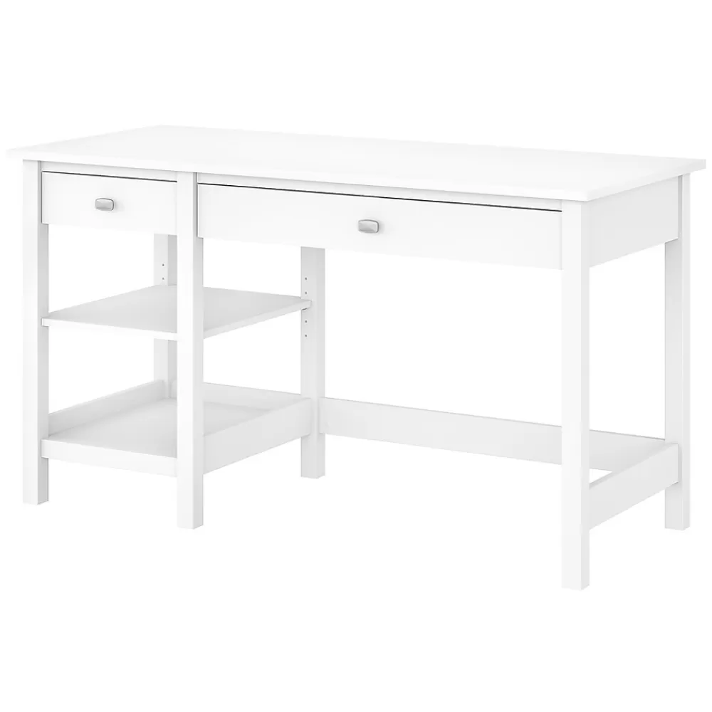 Bush Furniture Broadview 54"W Computer Desk with Shelves, Pure White (BDD154WH-03) Discount