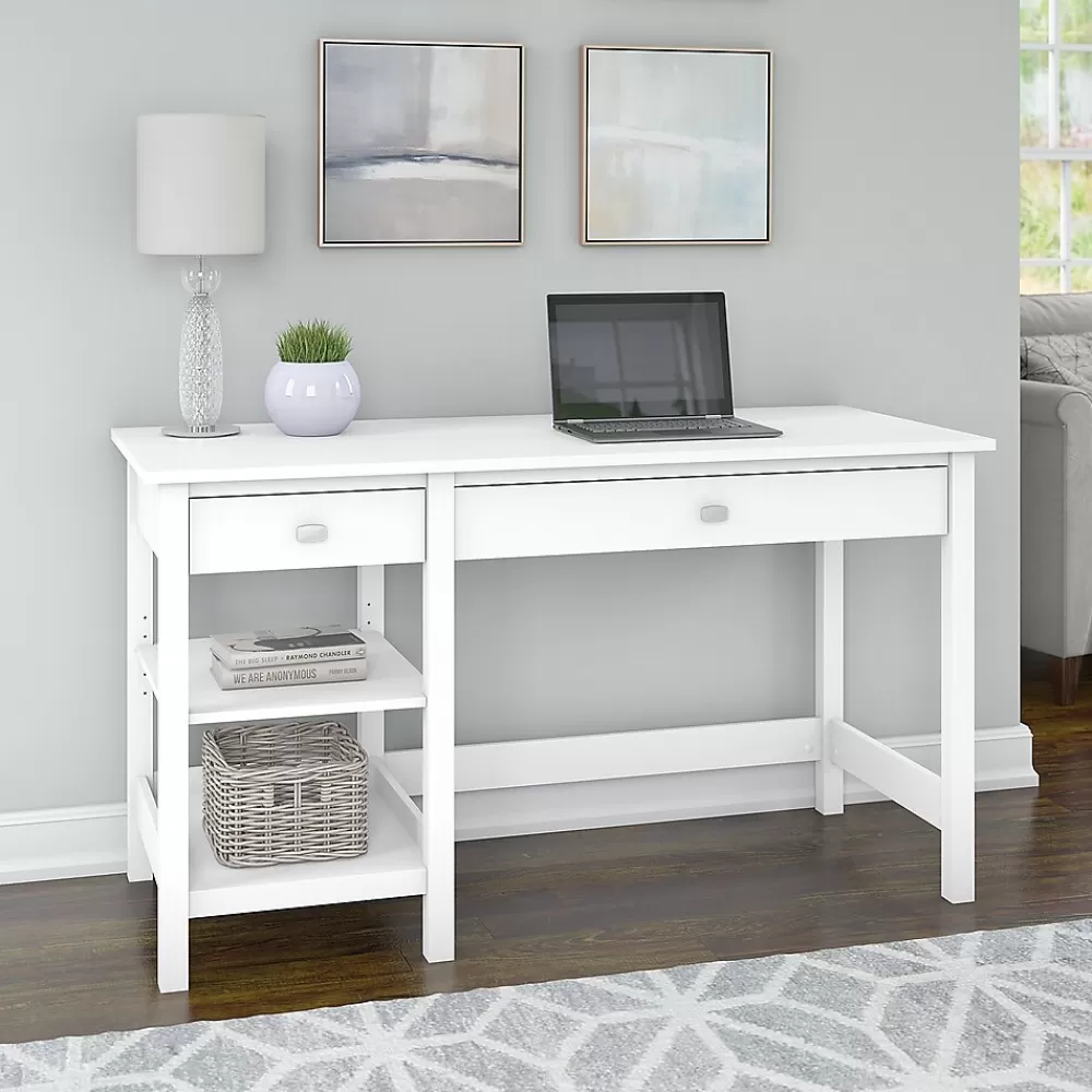 Bush Furniture Broadview 54"W Computer Desk with Shelves, Pure White (BDD154WH-03) Discount