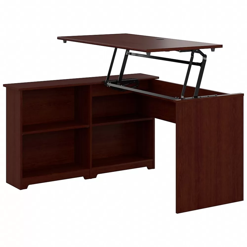 Bush Furniture Cabot 52"W 3 Position Sit to Stand Corner Bookshelf Desk, Harvest Cherry (WC31416) Cheap