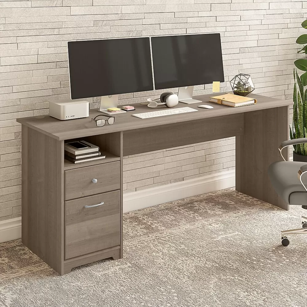 Bush Furniture Cabot 72"W Computer Desk with Drawers, (WC31272) Ash Gray New