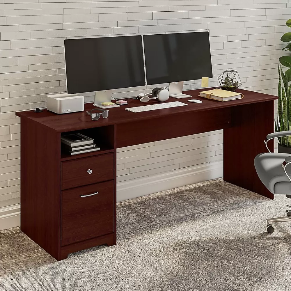 Bush Furniture Cabot 72"W Computer Desk with Drawers, (WC31472-03) Harvest Cherry Clearance