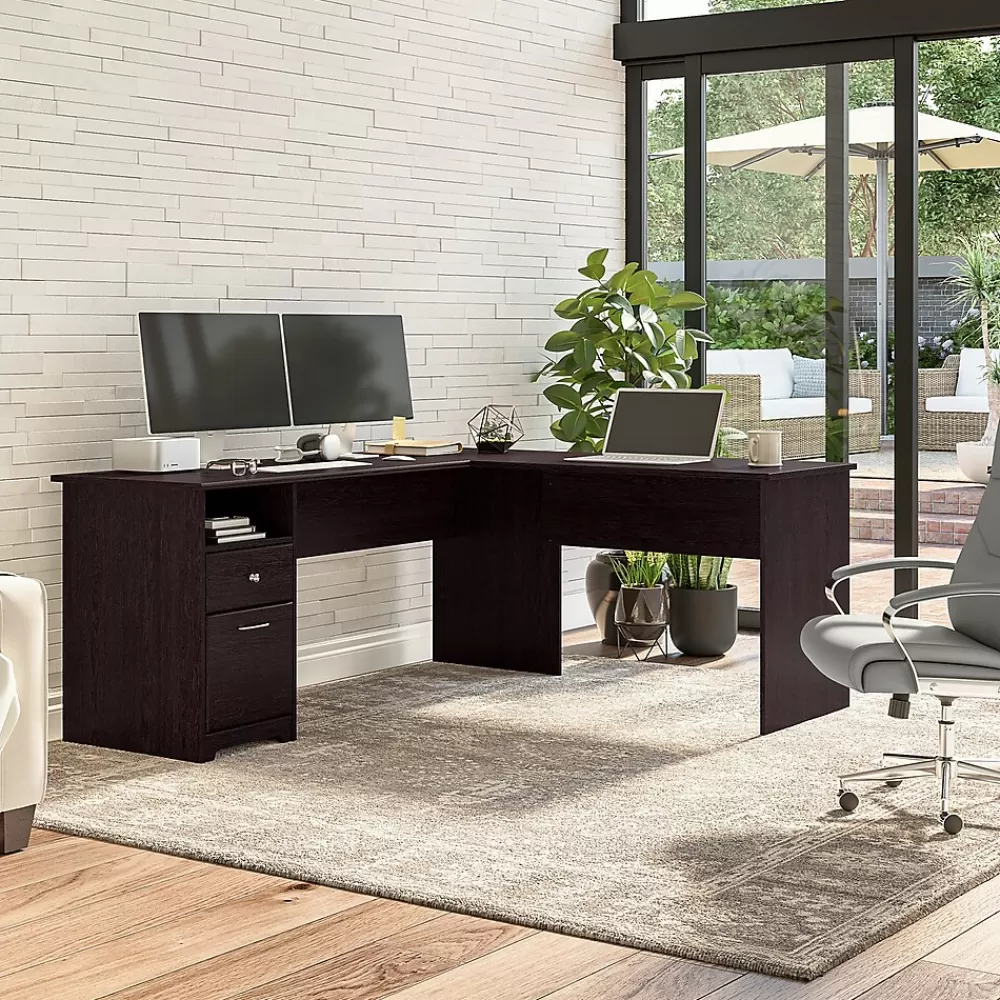 Bush Furniture Cabot 72"W L Shaped Computer Desk with Drawers, (CAB051EPO) Espresso Oak Flash Sale