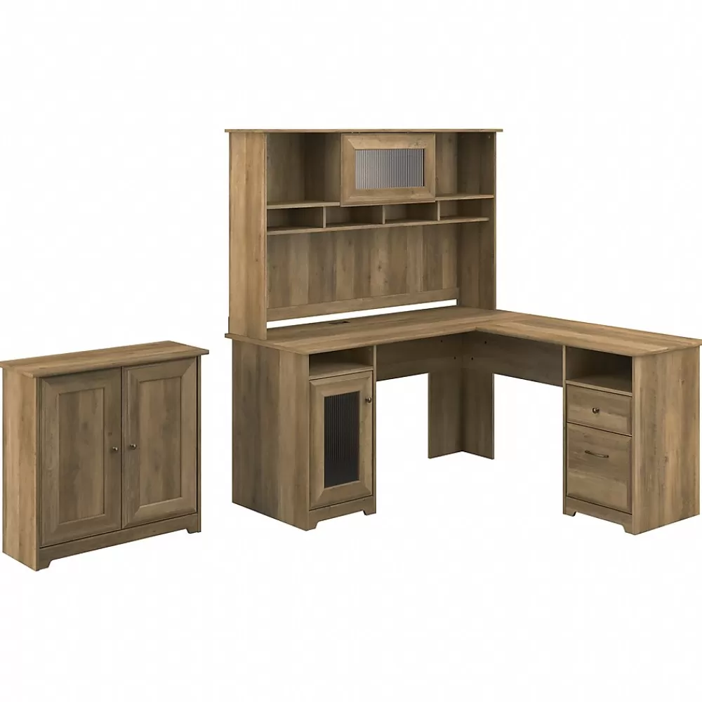 Bush Furniture Cabot 60"W L Shaped Computer Desk with Hutch and Small Storage Cabinet, Reclaimed Pine (CAB016RCP) Sale