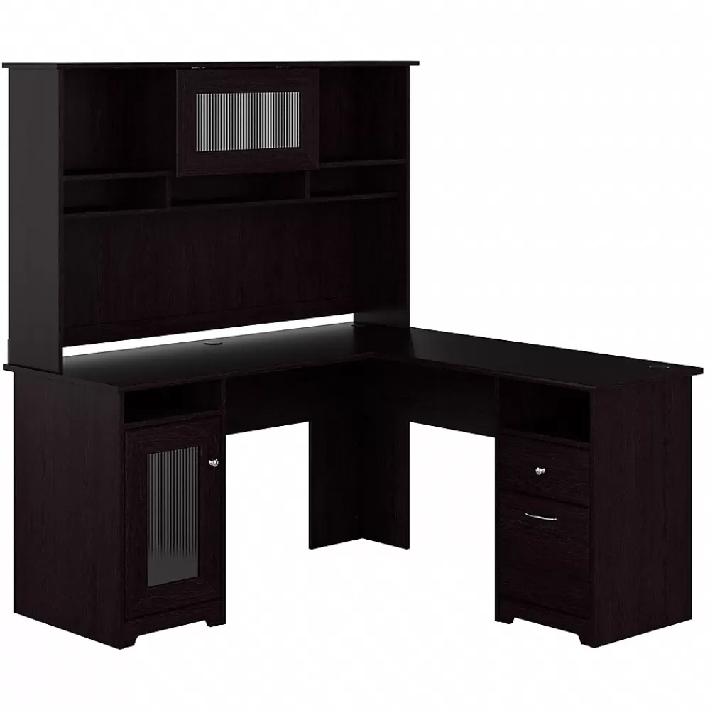 Bush Furniture Cabot 60"W L Shaped Computer Desk with Hutch and Storage, (CAB001EPO) Espresso Oak Sale