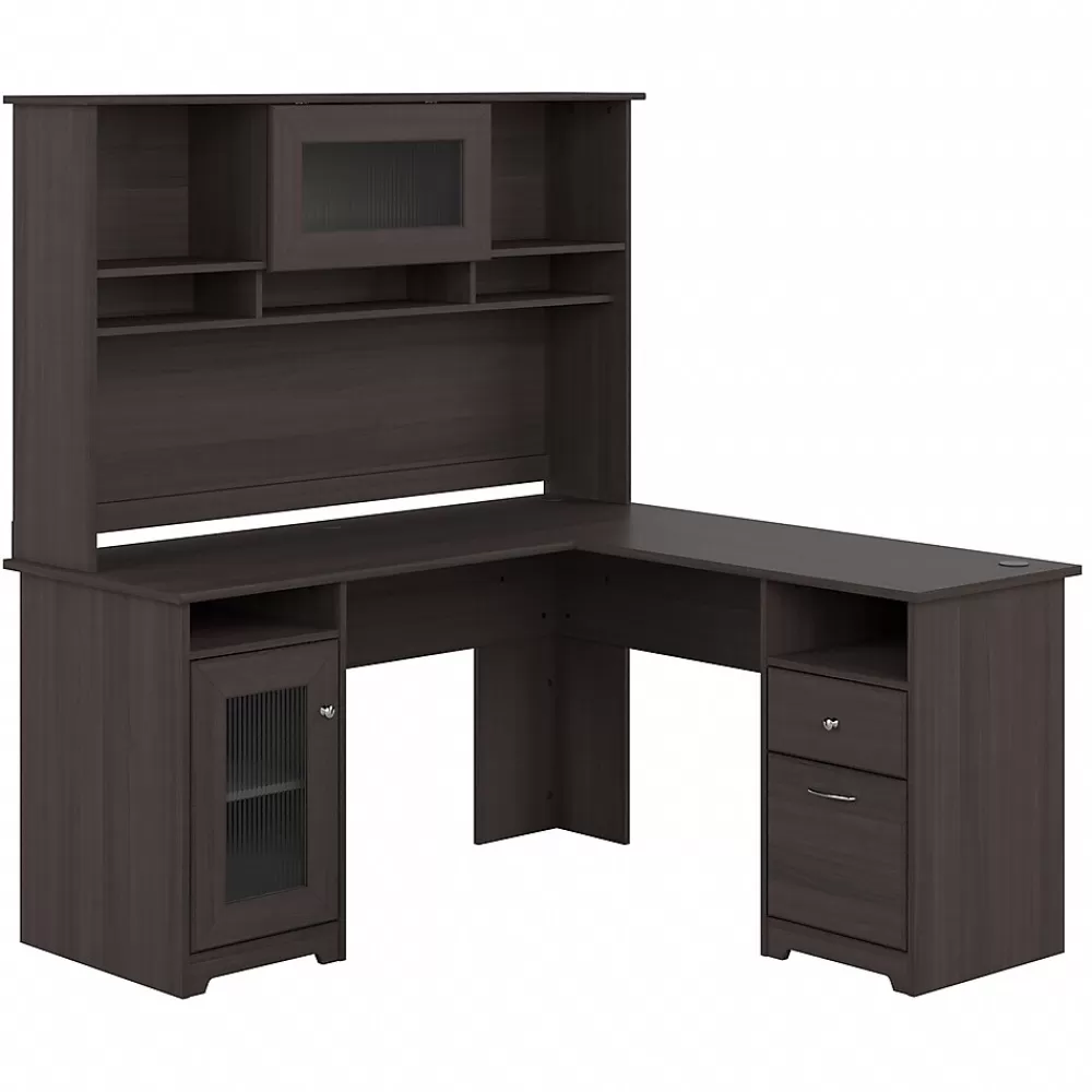 Bush Furniture Cabot 60"W L Shaped Computer Desk with Hutch and Storage, (CAB001HRG) Heather Gray New