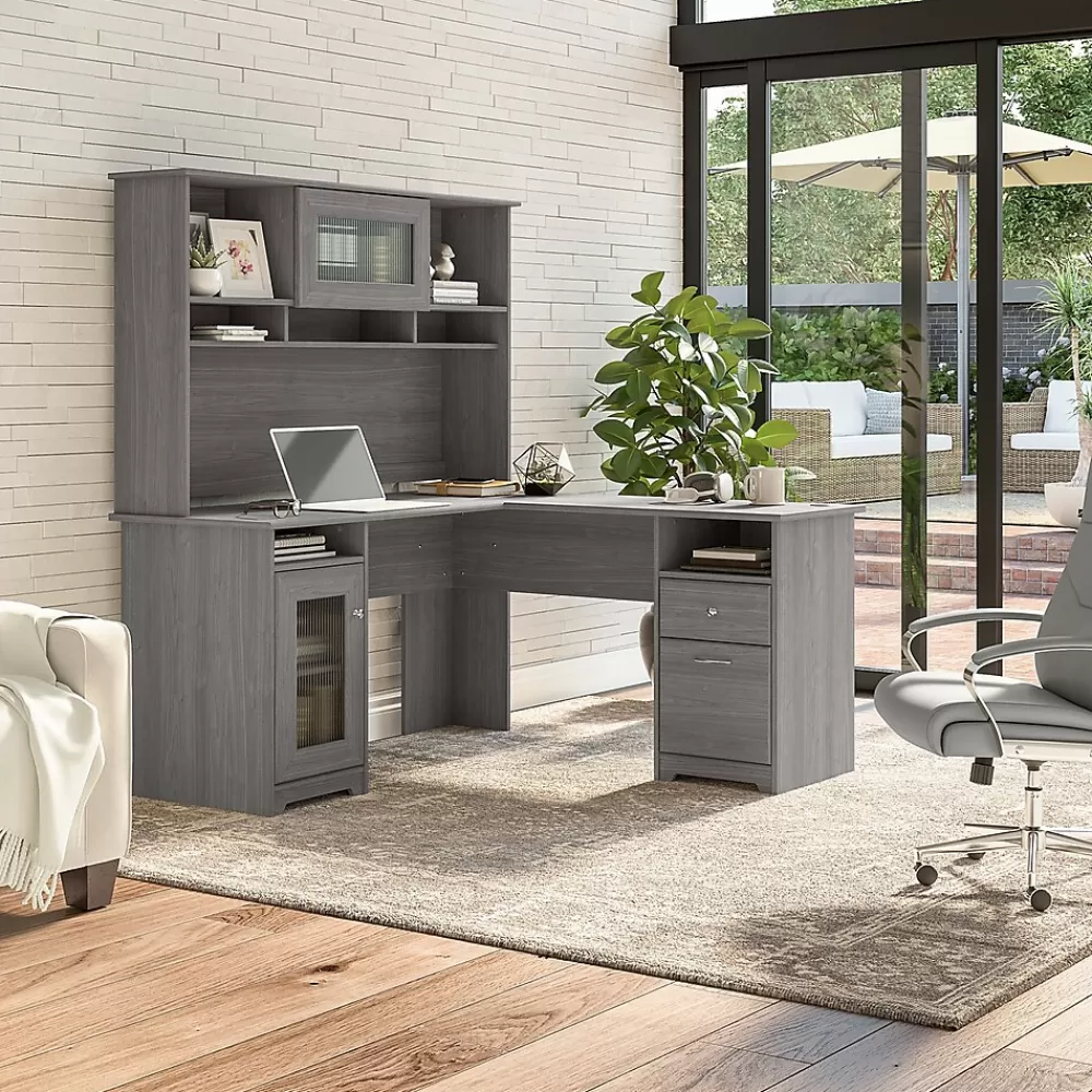 Bush Furniture Cabot 60"W L Shaped Computer Desk with Hutch and Storage, (CAB001MG) Modern Gray Online