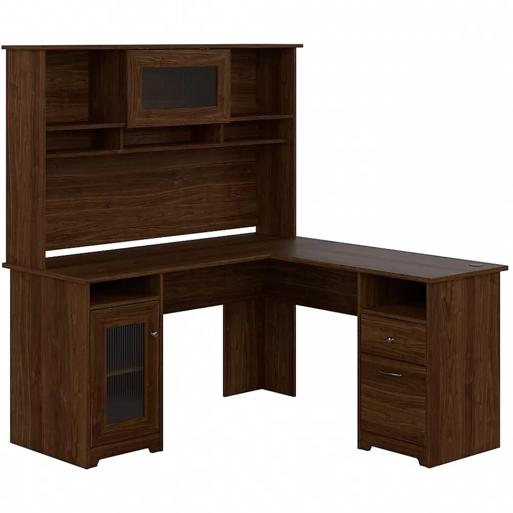 Bush Furniture Cabot 60"W L Shaped Computer Desk with Hutch and Storage, (CAB001MW) Modern Walnut Discount