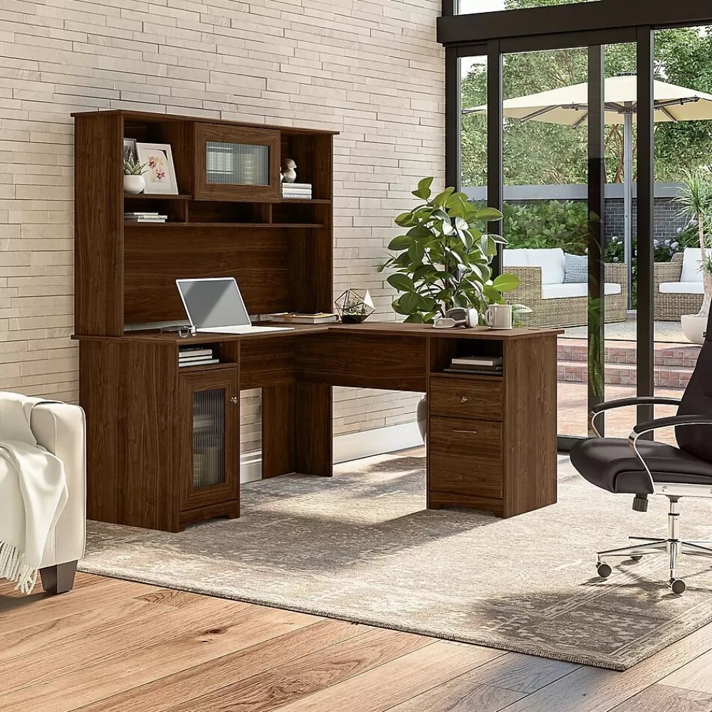 Bush Furniture Cabot 60"W L Shaped Computer Desk with Hutch and Storage, (CAB001MW) Modern Walnut Discount