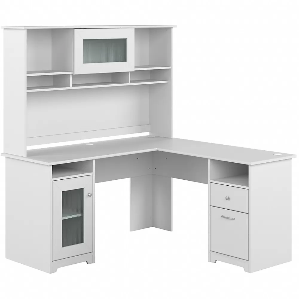 Bush Furniture Cabot 60"W L Shaped Computer Desk with Hutch and Storage, (CAB001WHN) White Flash Sale