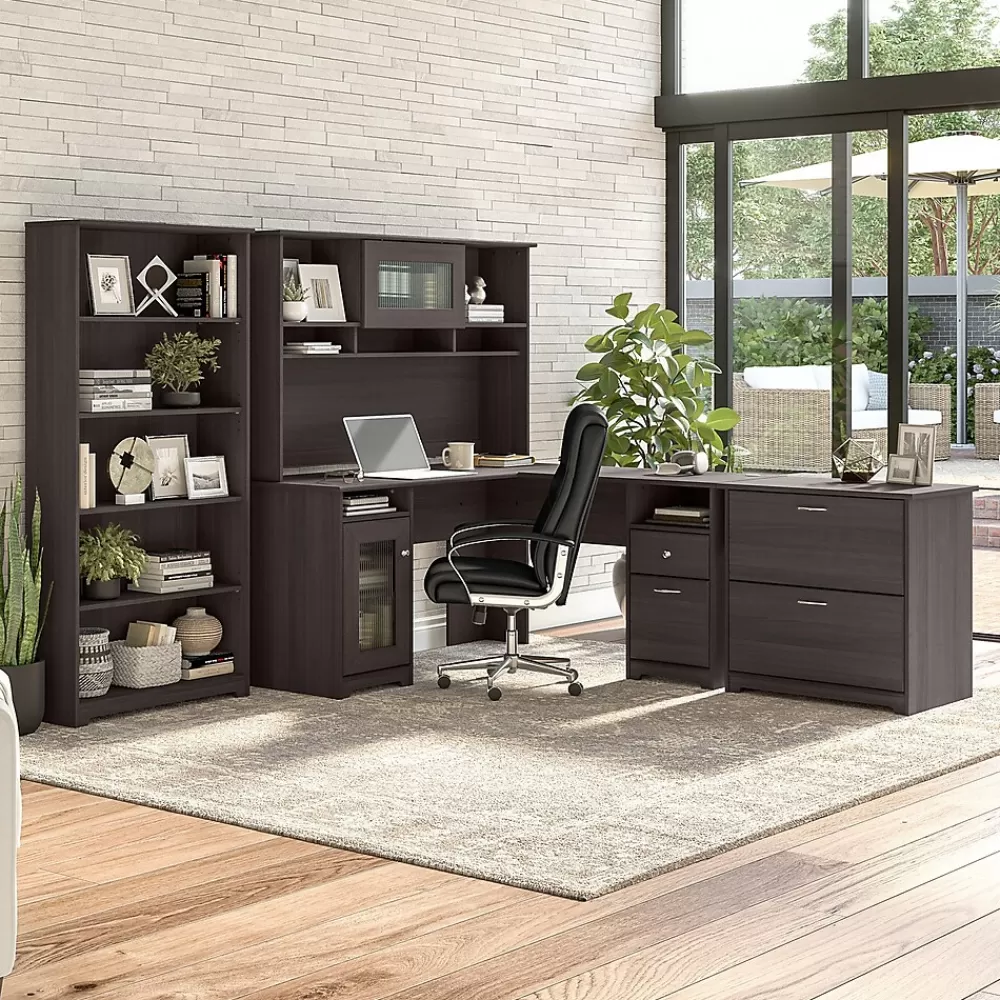 Bush Furniture Cabot 60"W L Shaped Computer Desk with Hutch, File Cabinet and Bookcase, Heather Gray (CAB010HRG) Best
