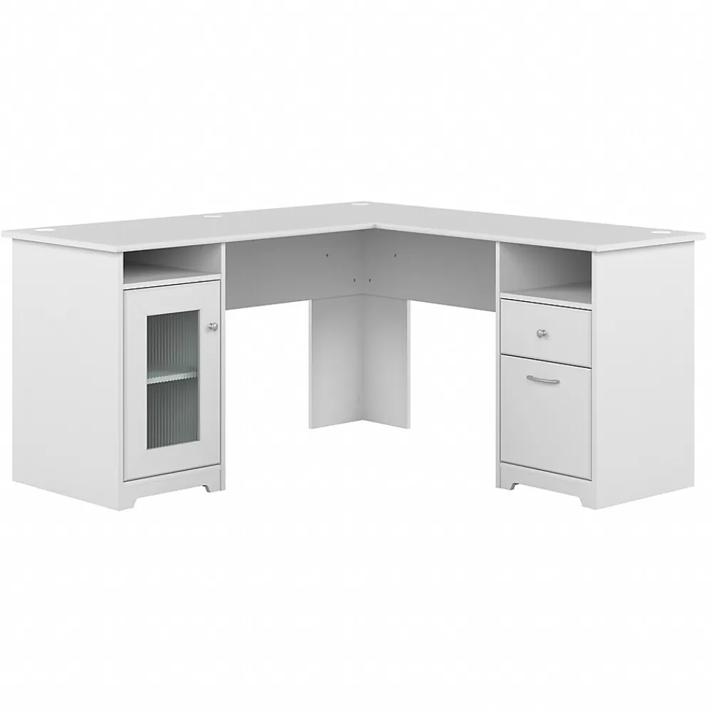 Bush Furniture Cabot 60"W L Shaped Computer Desk with Storage, (WC31930K) White Clearance