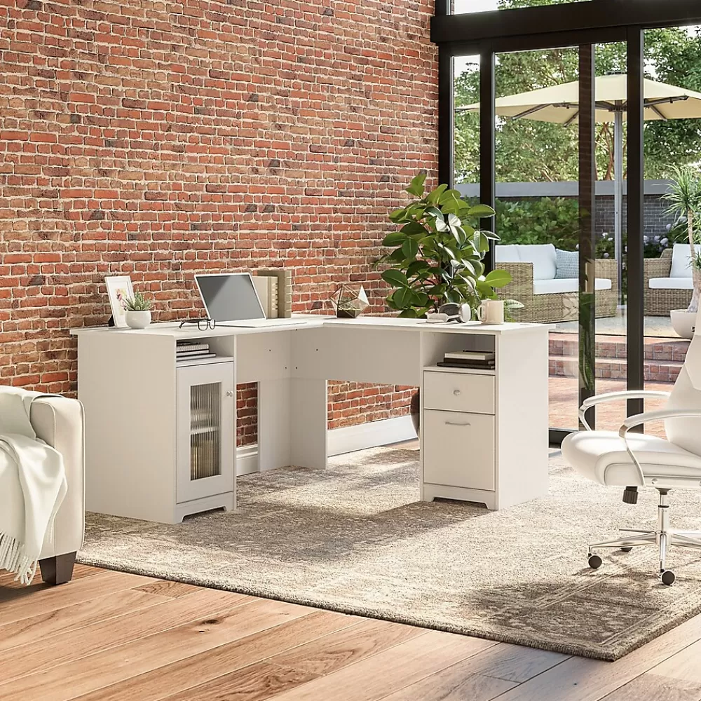 Bush Furniture Cabot 60"W L Shaped Computer Desk with Storage, (WC31930K) White Clearance