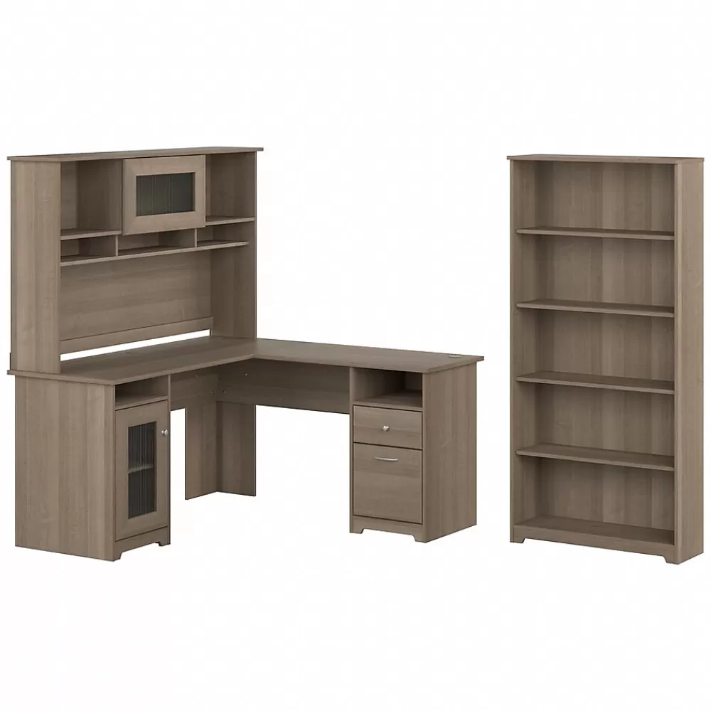 Bush Furniture Cabot 60"W L-Shaped Desk with Hutch and 5-Shelf Bookcase, (CAB011AG) Ash Gray Shop