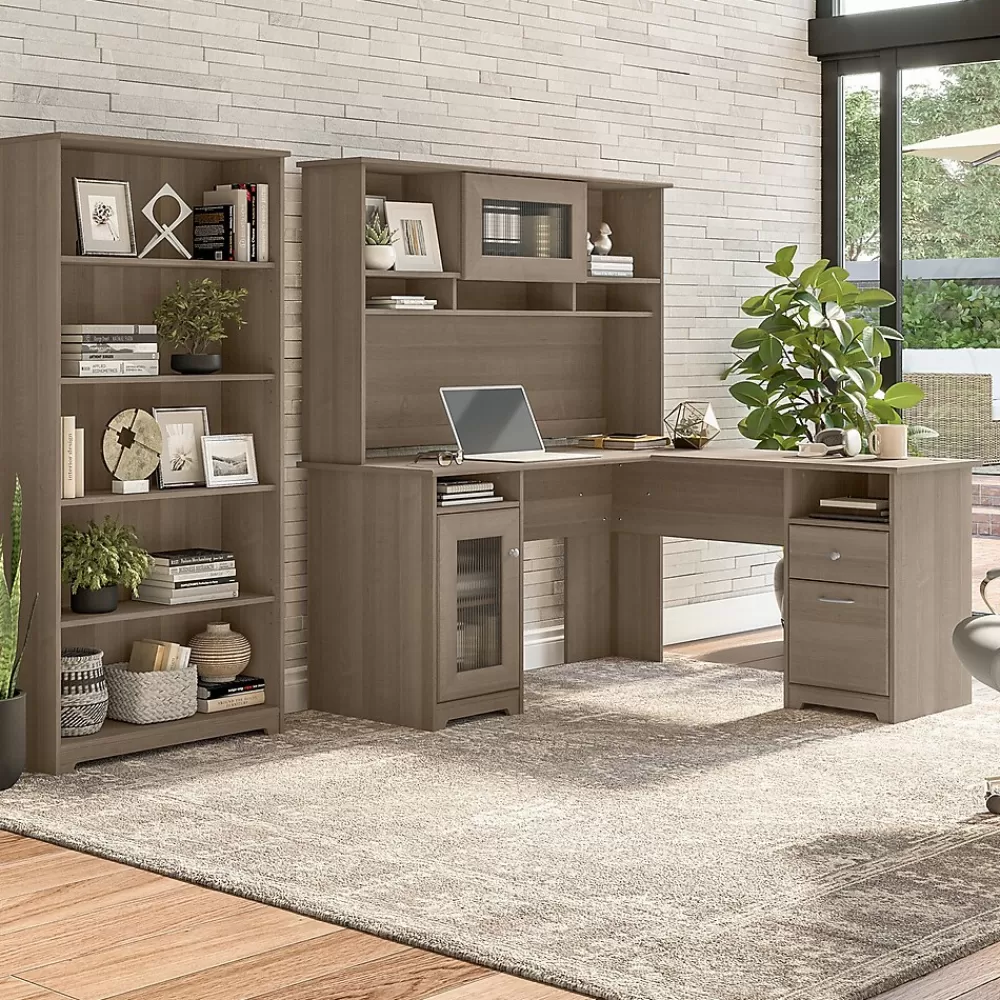 Bush Furniture Cabot 60"W L-Shaped Desk with Hutch and 5-Shelf Bookcase, (CAB011AG) Ash Gray Shop