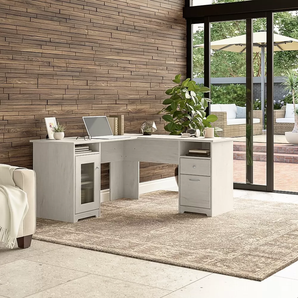 Bush Furniture Cabot 60"W Wood L-Shaped Computer Desk, (WC31130K) Linen White Oak Hot