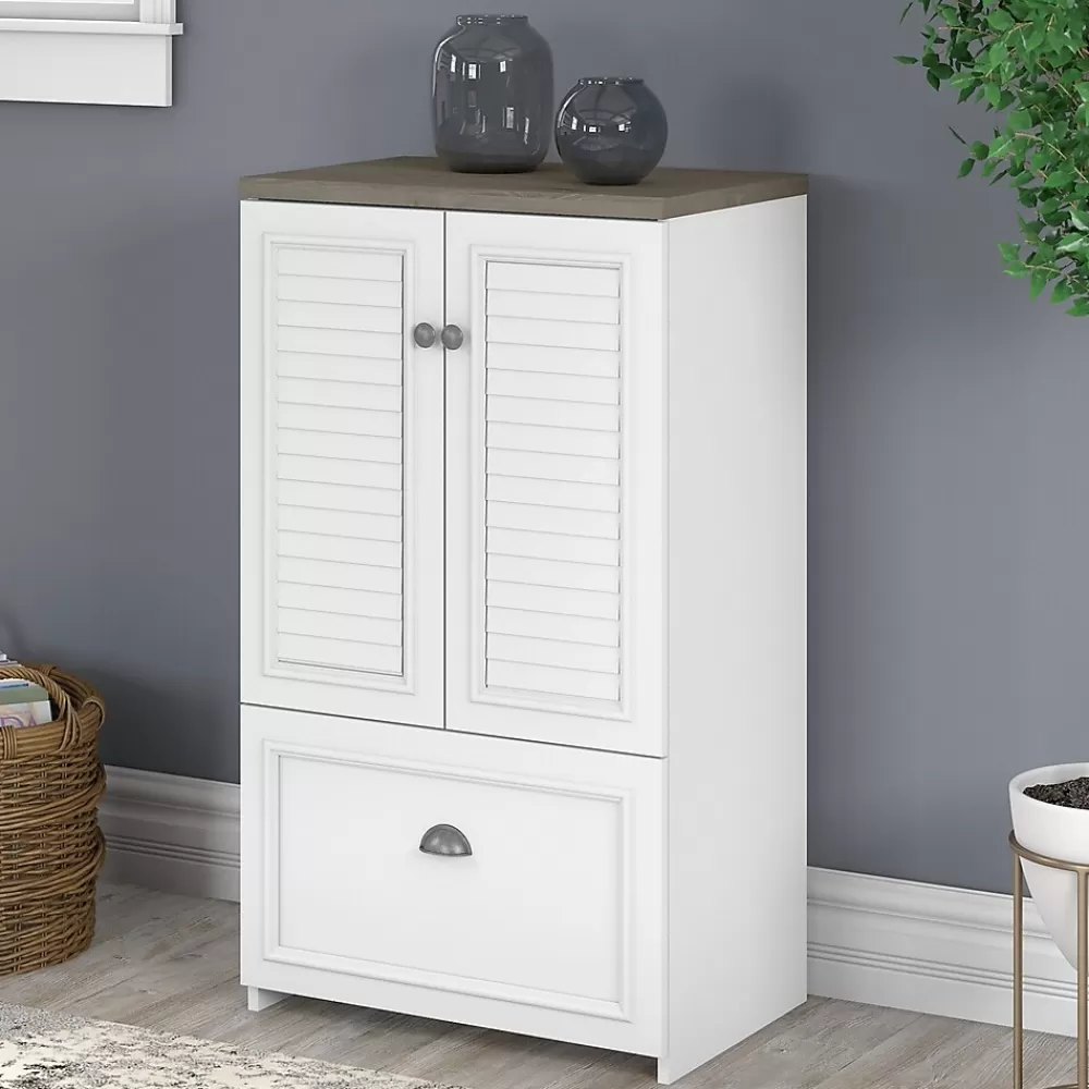 Bush Furniture Fairview 41.69" Storage Cabinet with 3 Shelves, (WC53680-03) Shiplap Gray/Pure White Shop