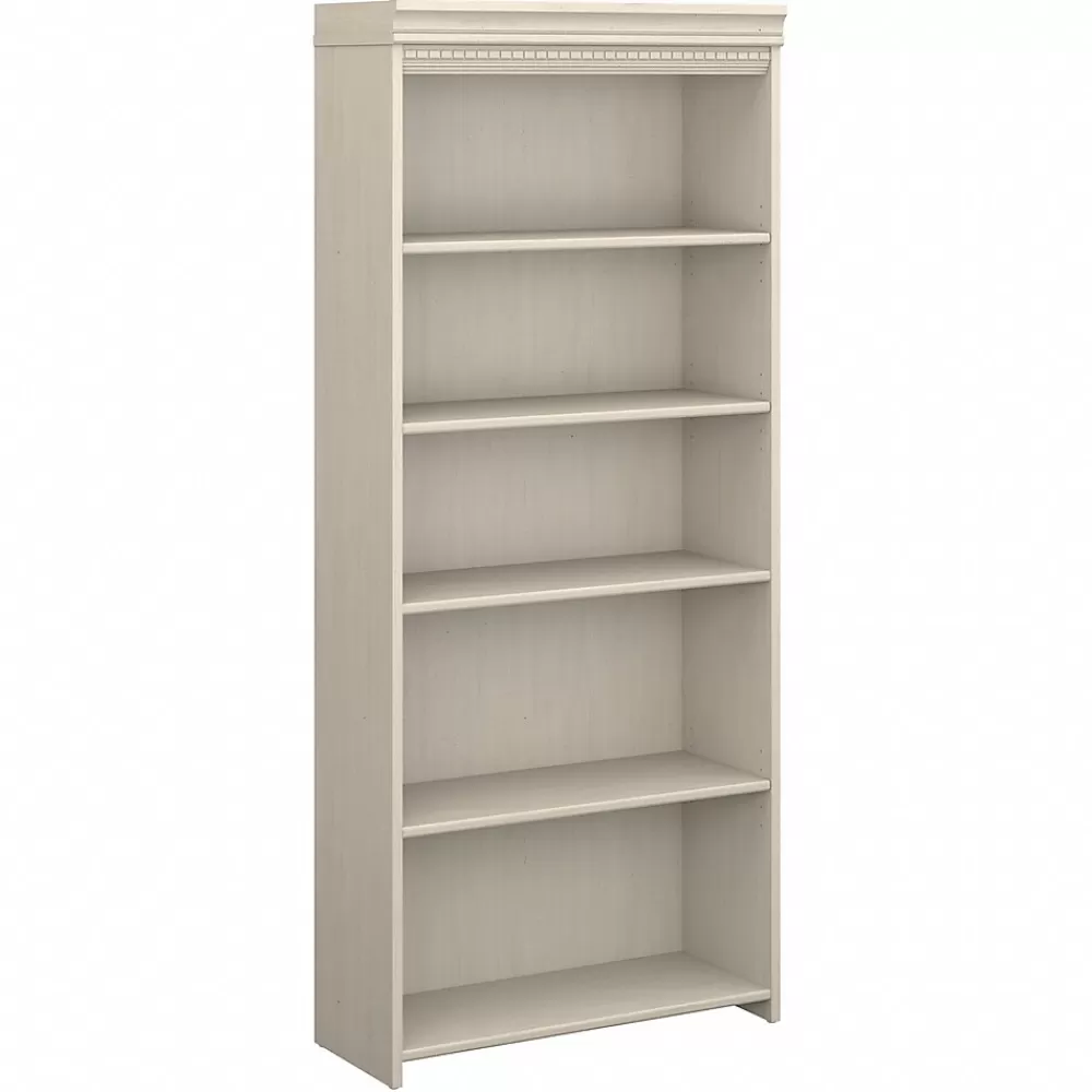 Bush Furniture Fairview Collection 69"H 5-Shelf Bookcase with Adjustable Shelves, Antique White Laminated Wood (WC53265-03) Flash Sale
