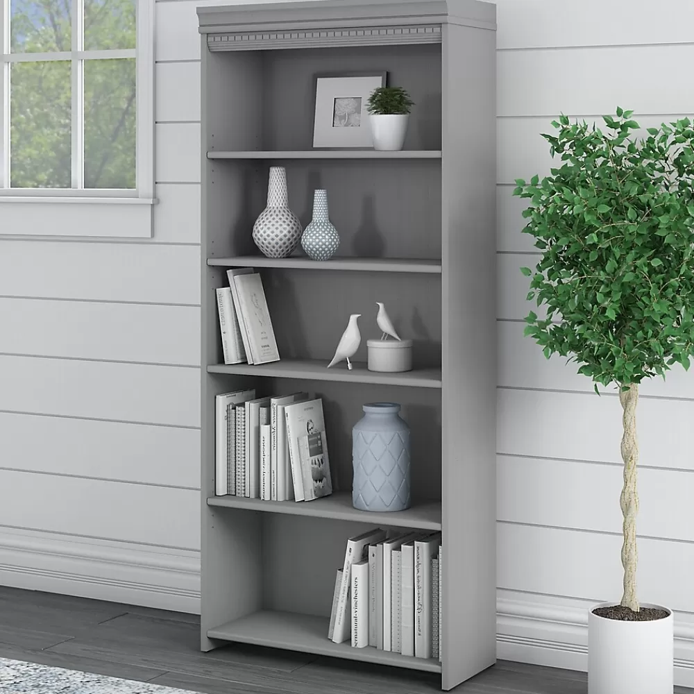 Bush Furniture Fairview 69"H 5-Shelf Bookcase with Adjustable Shelves, Laminated Wood (WC53565-03) Cape Cod Gray Clearance